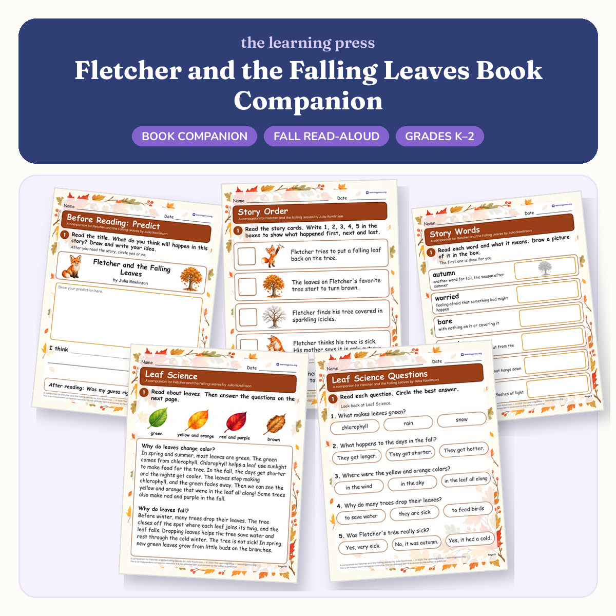 Preview of Fletcher and the Falling Leaves Book Companion · Fall Read Aloud Activities