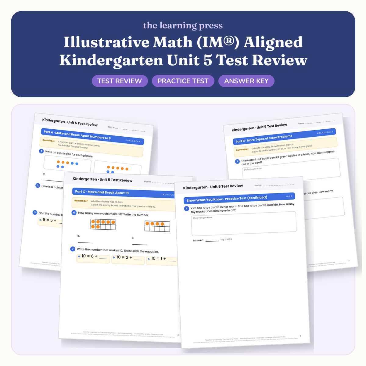 Preview of Illustrative Math (IM®) Aligned Kindergarten Unit 5 Test Review