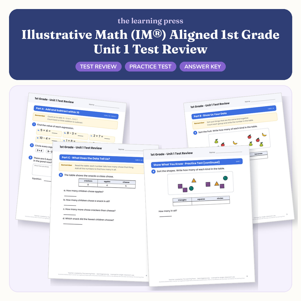 Preview of Illustrative Math (IM®) Aligned 1st Grade Unit 1 Test Review