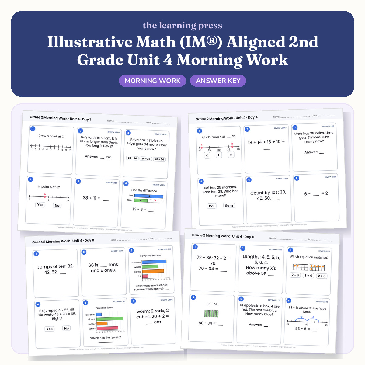 Preview of Illustrative Math (IM®) Aligned 2nd Grade Unit 4 Morning Work