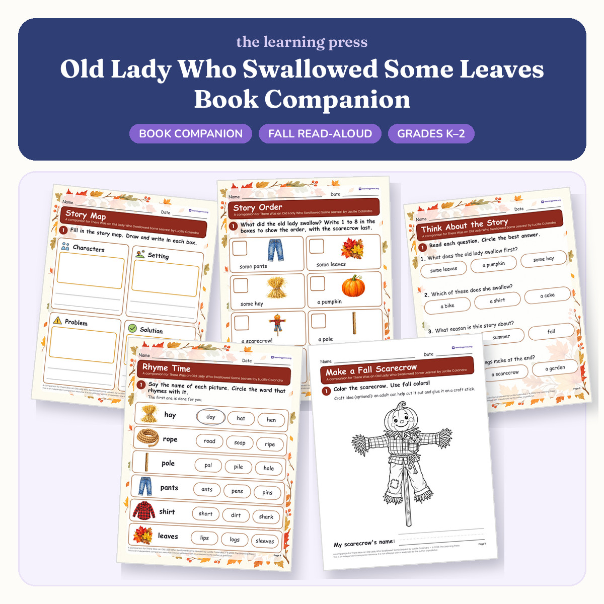Preview of There Was an Old Lady Who Swallowed Some Leaves Book Companion · Fall Activities