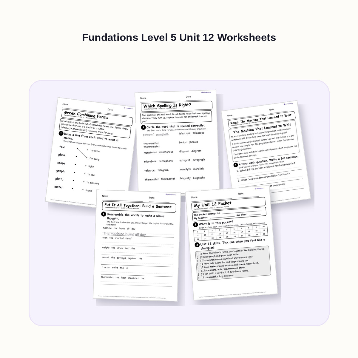 Preview of Fundations Level 5 Unit 12 Worksheets