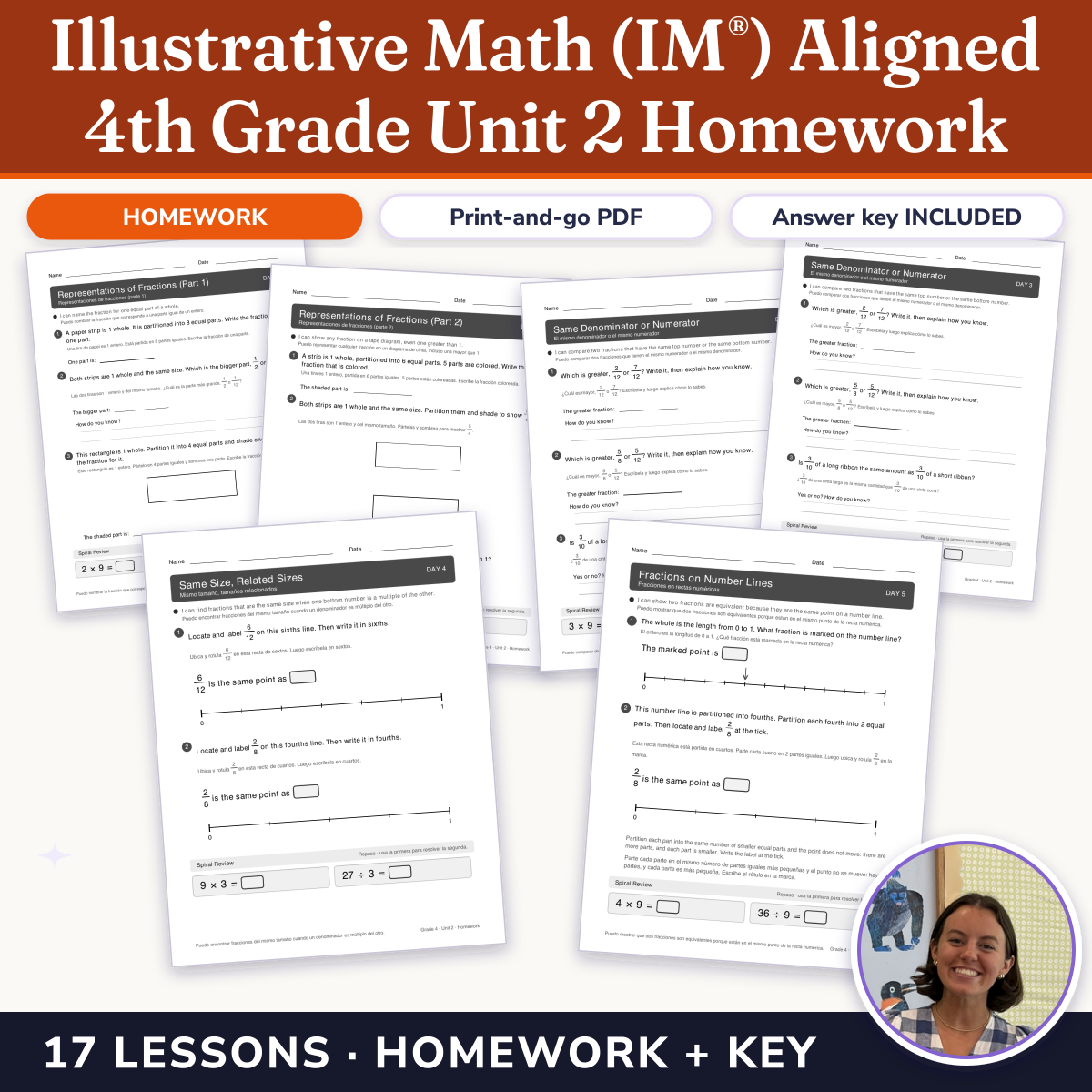 Preview of Illustrative Math (IM®) Aligned 4th Grade Unit 2 Homework: Fraction Equivalence and Comparison