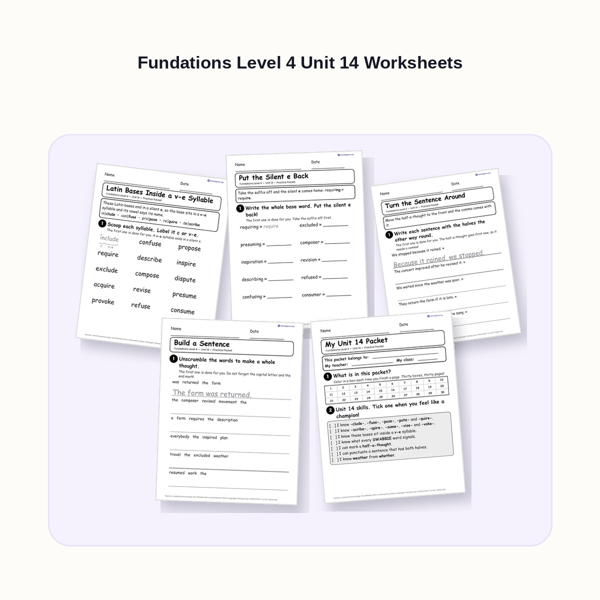 Preview of Fundations Level 4 Unit 14 Worksheets