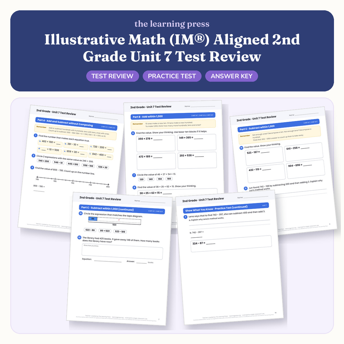 Preview of Illustrative Math (IM®) Aligned 2nd Grade Unit 7 Test Review