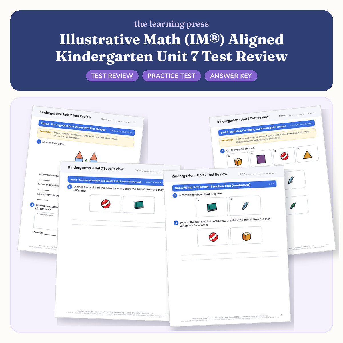 Preview of Illustrative Math (IM®) Aligned Kindergarten Unit 7 Test Review
