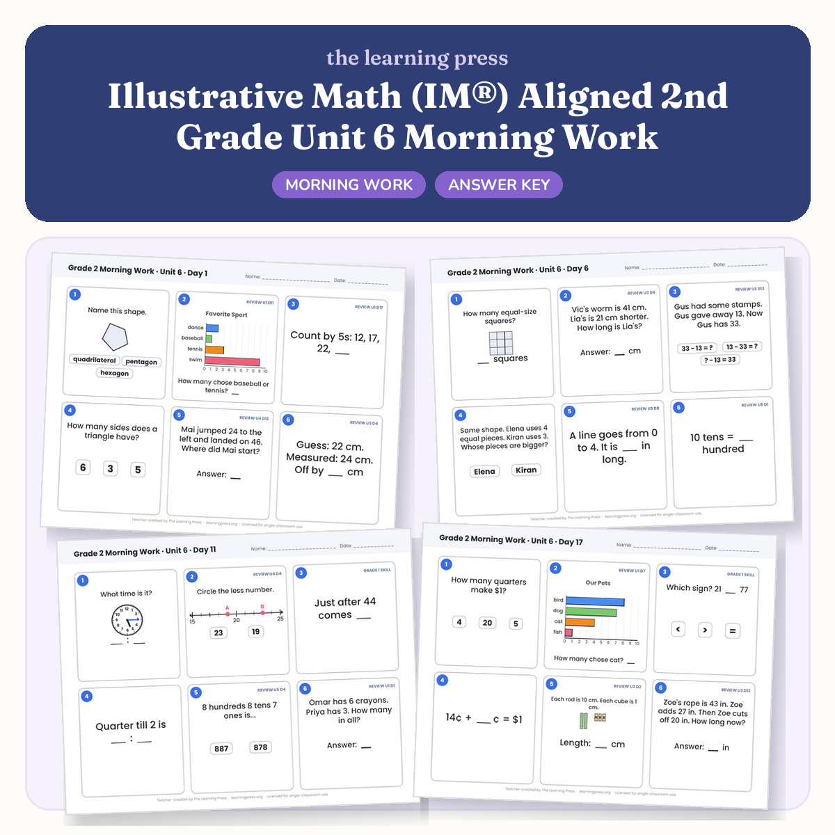 Preview of Illustrative Math (IM®) Aligned 2nd Grade Unit 6 Morning Work