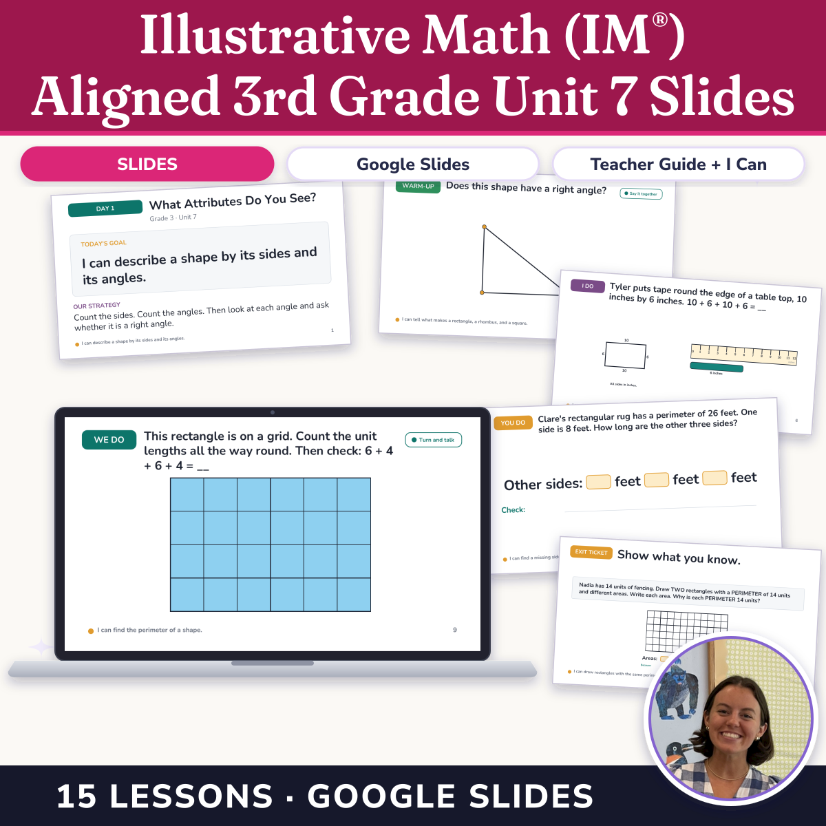 Preview of Illustrative Math (IM®) Aligned 3rd Grade Unit 7 Slides: Two-dimensional Shapes and Perimeter