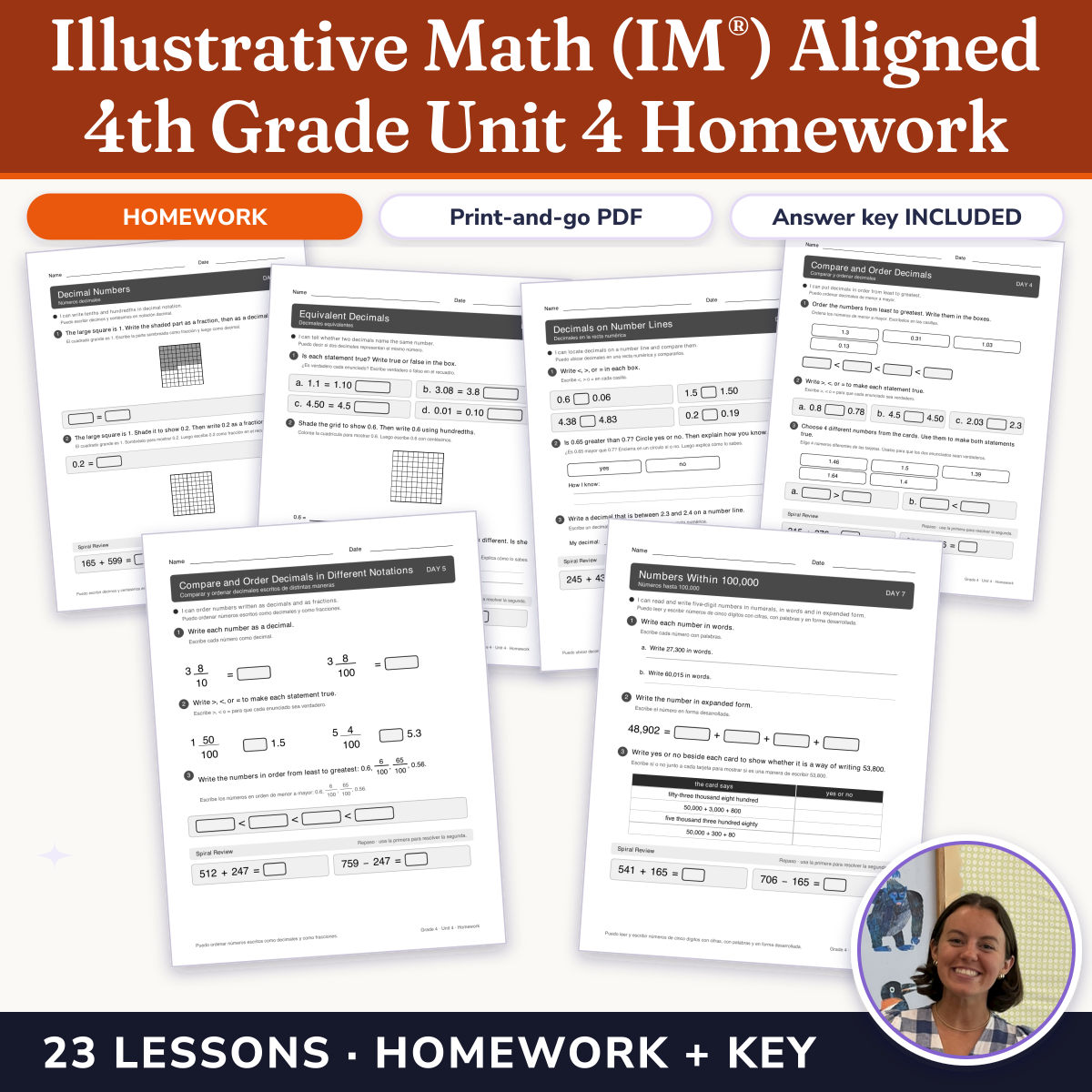 Preview of Illustrative Math (IM®) Aligned 4th Grade Unit 4 Homework: From Hundredths to Hundred-thousands