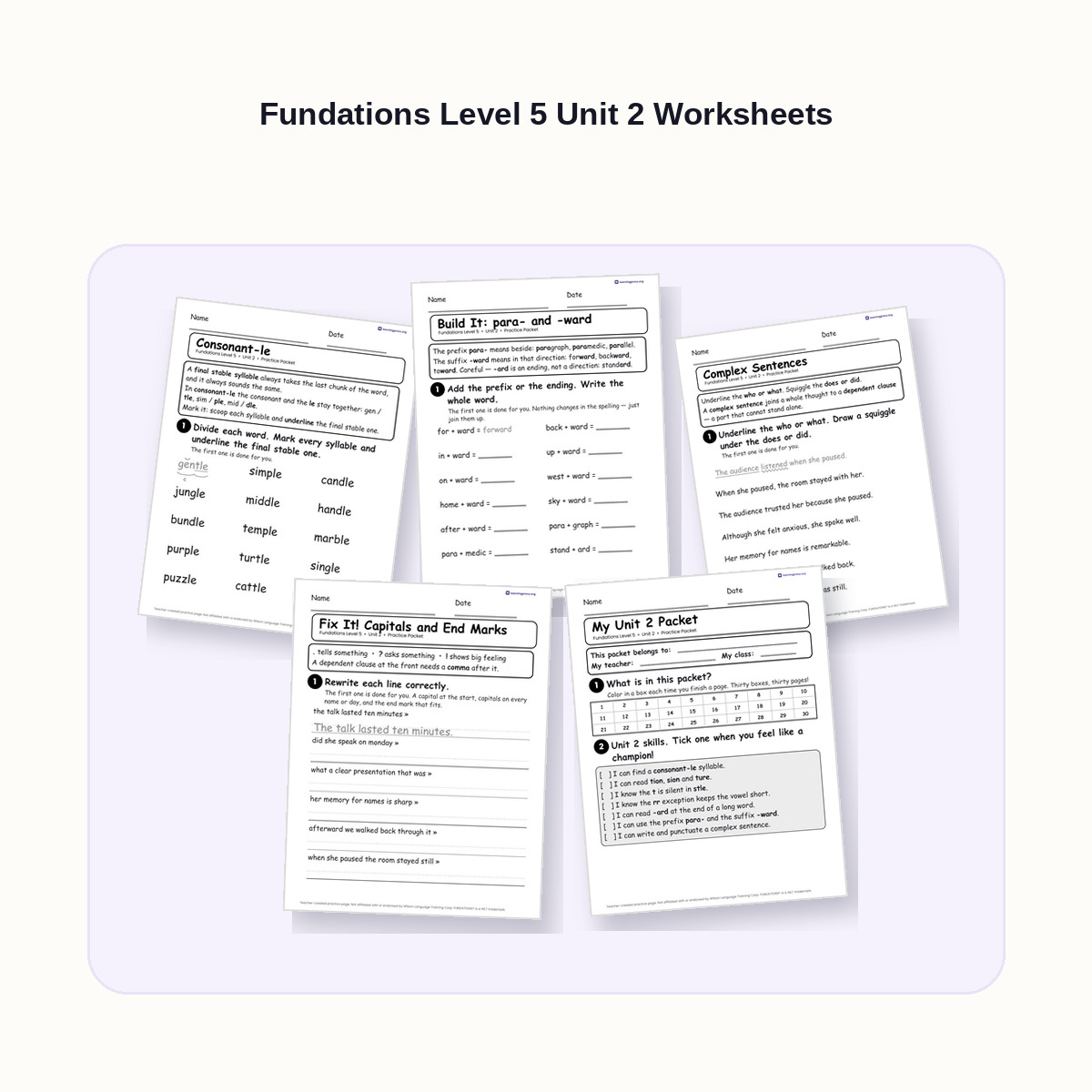 Preview of Fundations Level 5 Unit 2 Worksheets