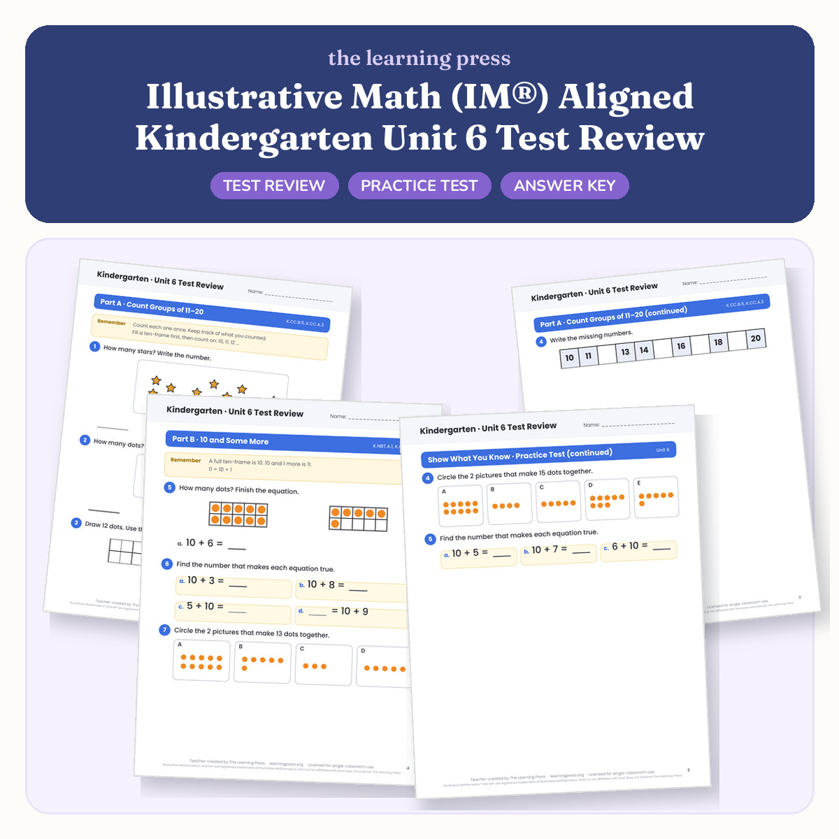 Preview of Illustrative Math (IM®) Aligned Kindergarten Unit 6 Test Review