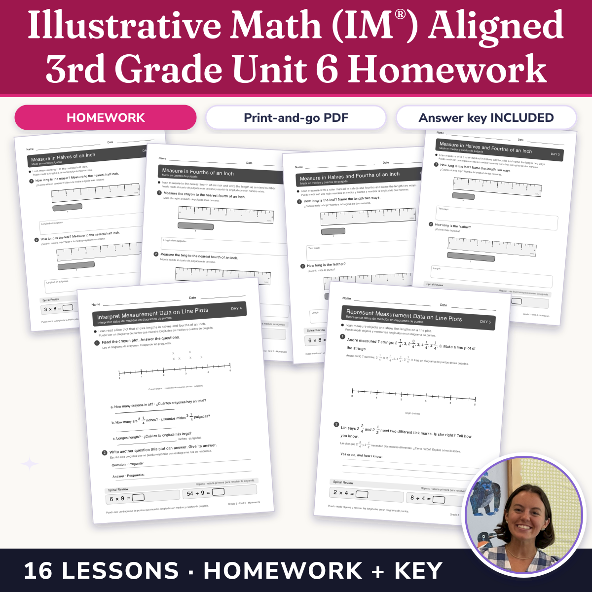 Preview of Illustrative Math (IM®) Aligned 3rd Grade Unit 6 Homework: Measuring Length, Time, Liquid Volume, and Weight
