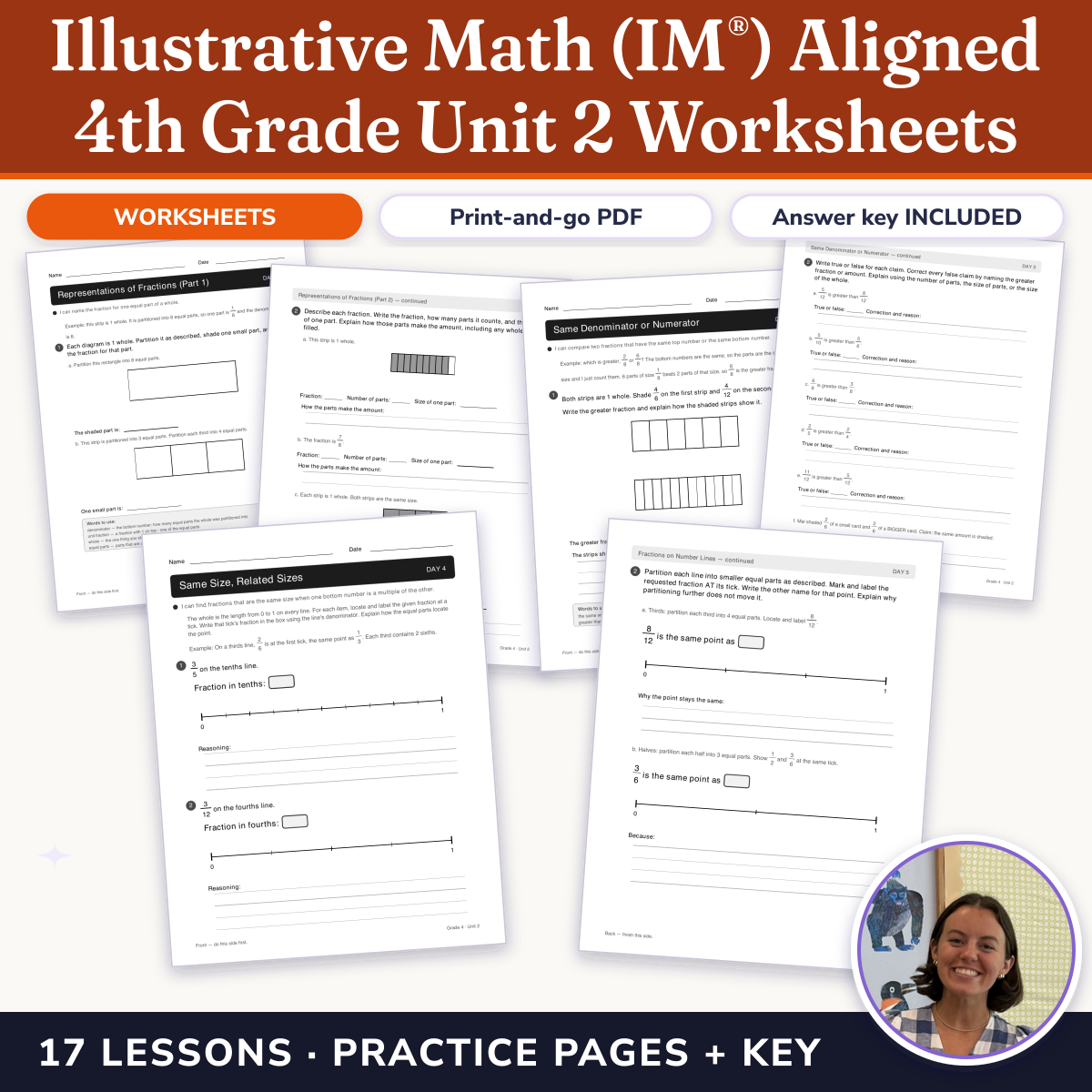 Preview of Illustrative Math (IM®) Aligned 4th Grade Unit 2 Worksheets: Fraction Equivalence and Comparison