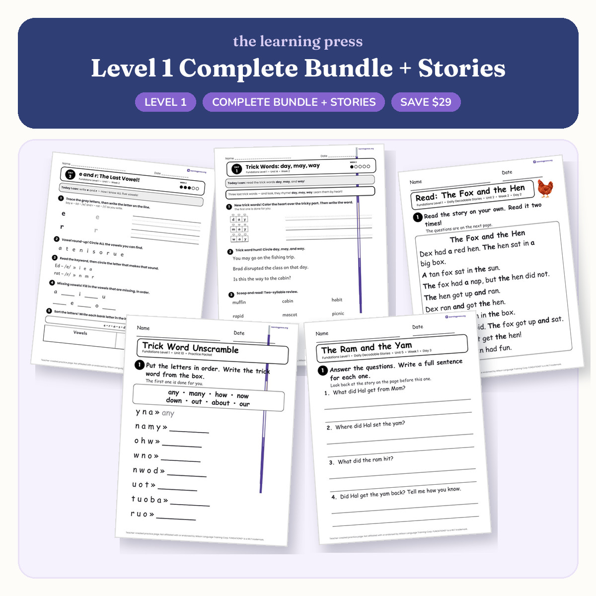 Preview of Fundations®-Aligned Level 1 Complete Bundle + Daily Decodable Stories