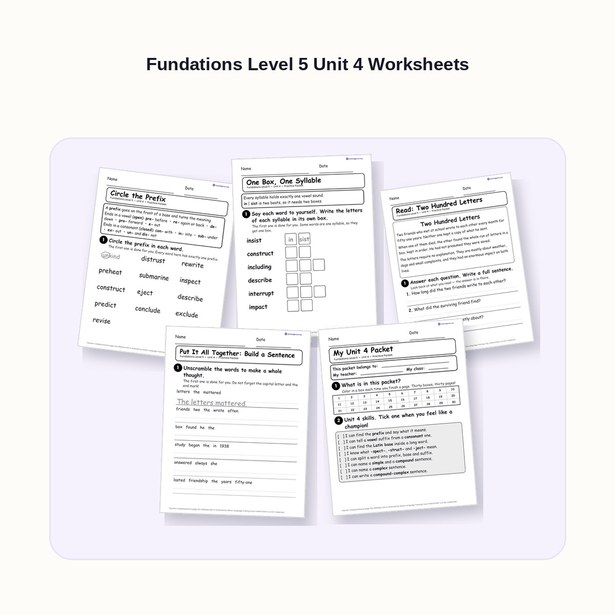 Preview of Fundations Level 5 Unit 4 Worksheets