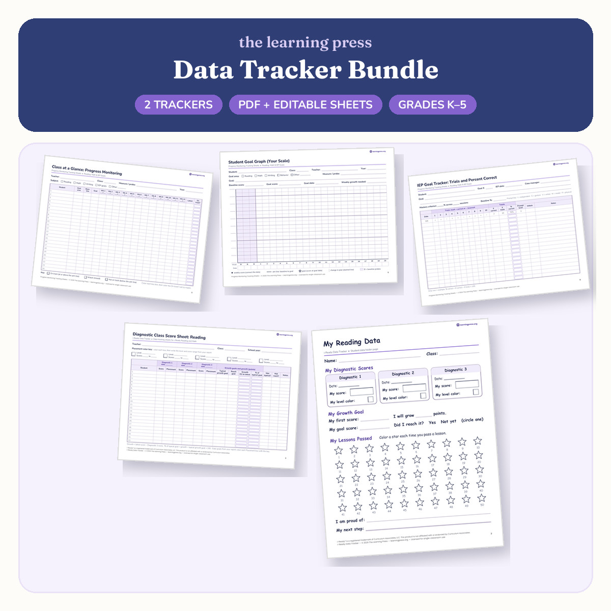 Preview of Data Tracker Bundle · Progress Monitoring + i-Ready Trackers, Editable