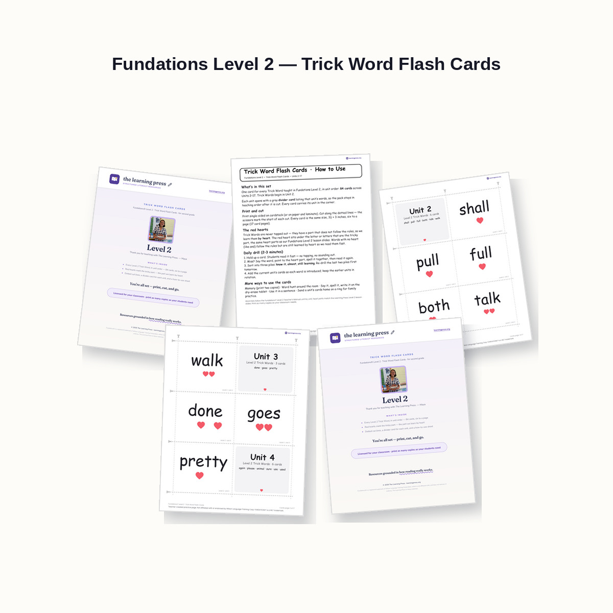 Preview of Fundations Level 2 — Trick Word Flash Cards