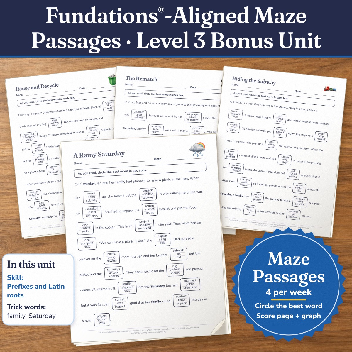Preview of Fundations®-Aligned Maze Passages · Level 3 Bonus Unit