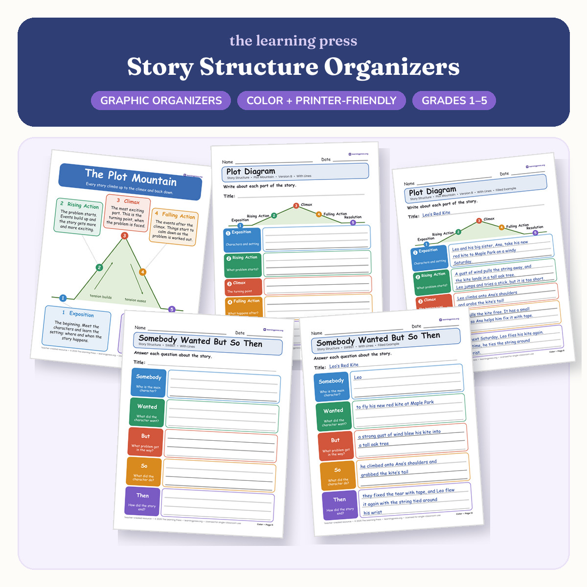 Preview of Story Structure Organizers · Plot Diagram, Plot Mountain & SWBST