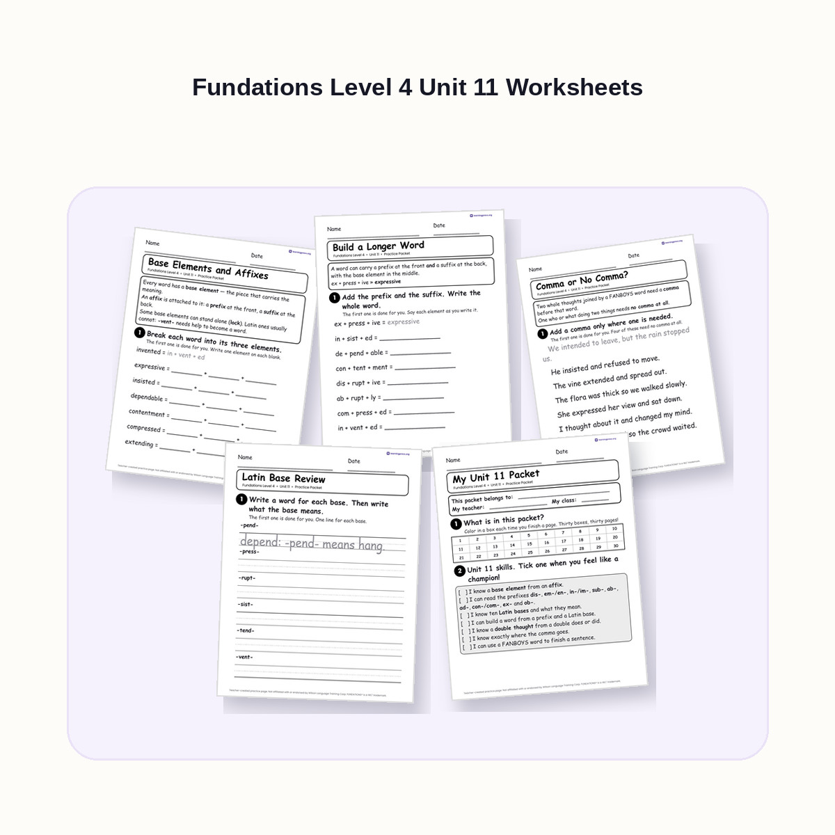 Preview of Fundations Level 4 Unit 11 Worksheets