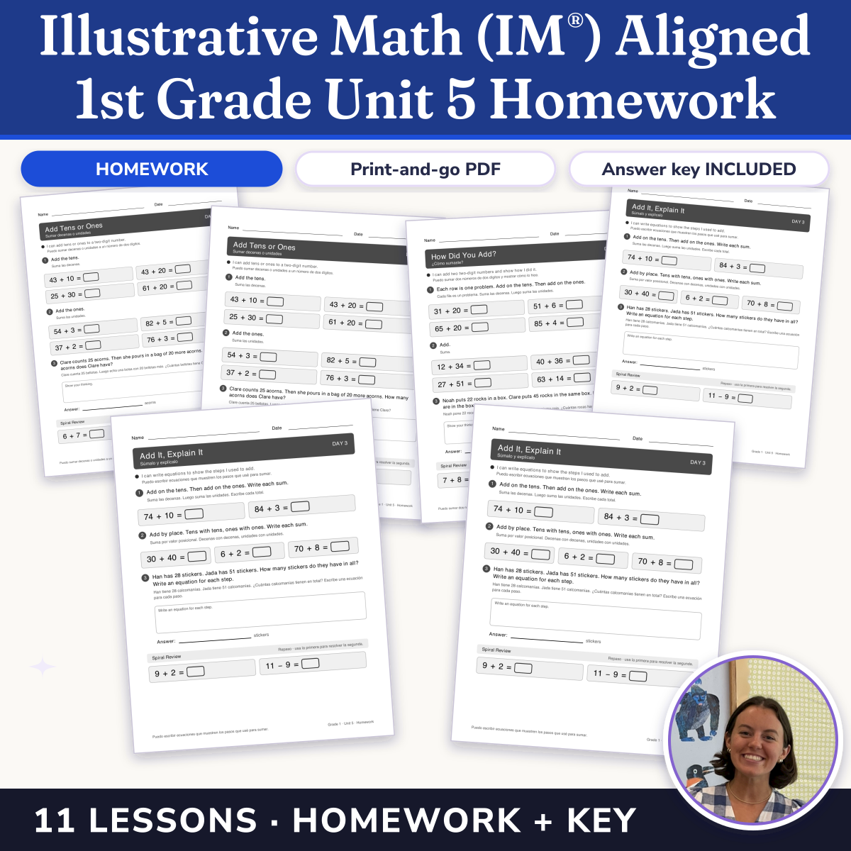 Preview of Illustrative Math (IM®) Aligned 1st Grade Unit 5 Homework: Adding Within 100
