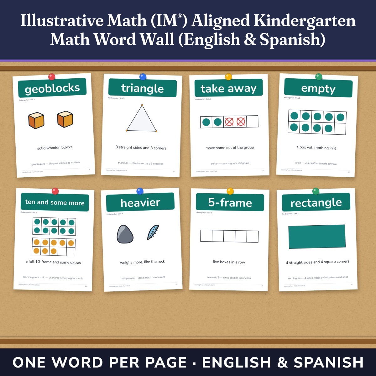 Preview of Illustrative Math (IM®) Aligned Kindergarten Math Word Wall (English & Spanish)