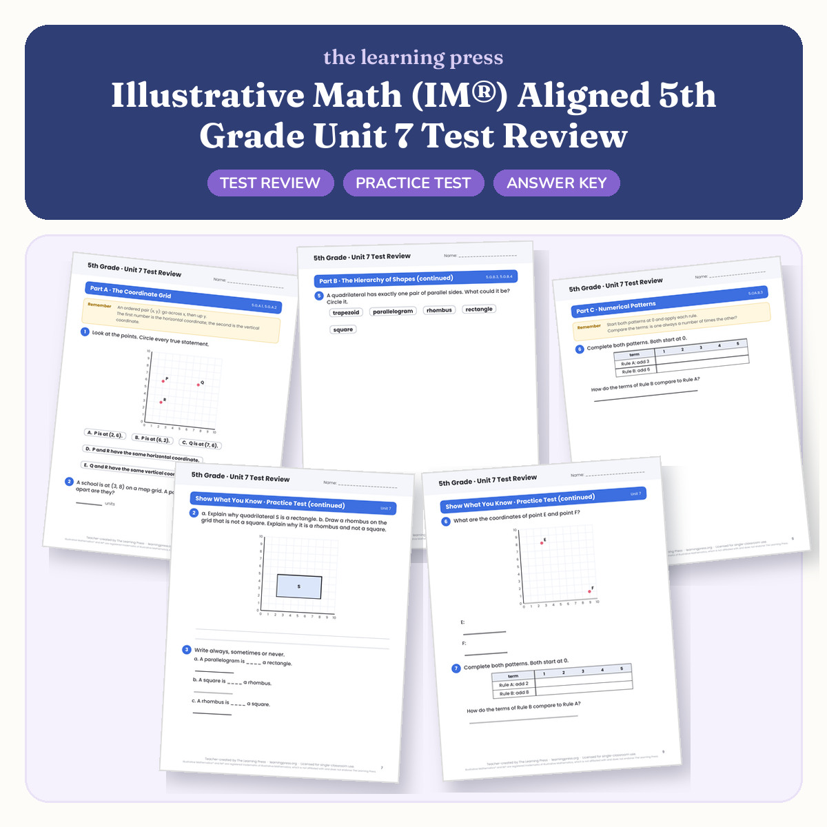 Preview of Illustrative Math (IM®) Aligned 5th Grade Unit 7 Test Review