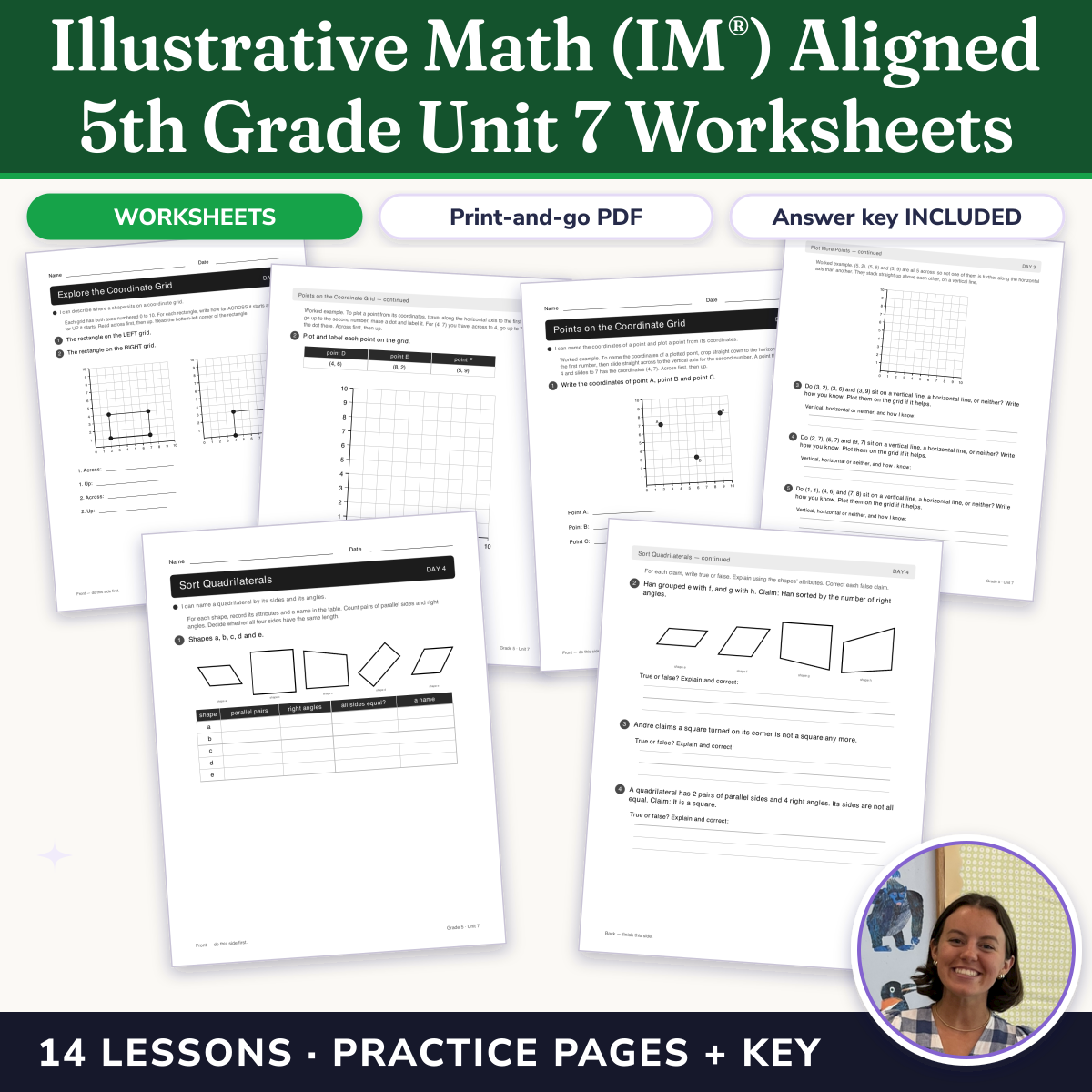 Preview of Illustrative Math (IM®) Aligned 5th Grade Unit 7 Worksheets: Shapes on the Coordinate Grid
