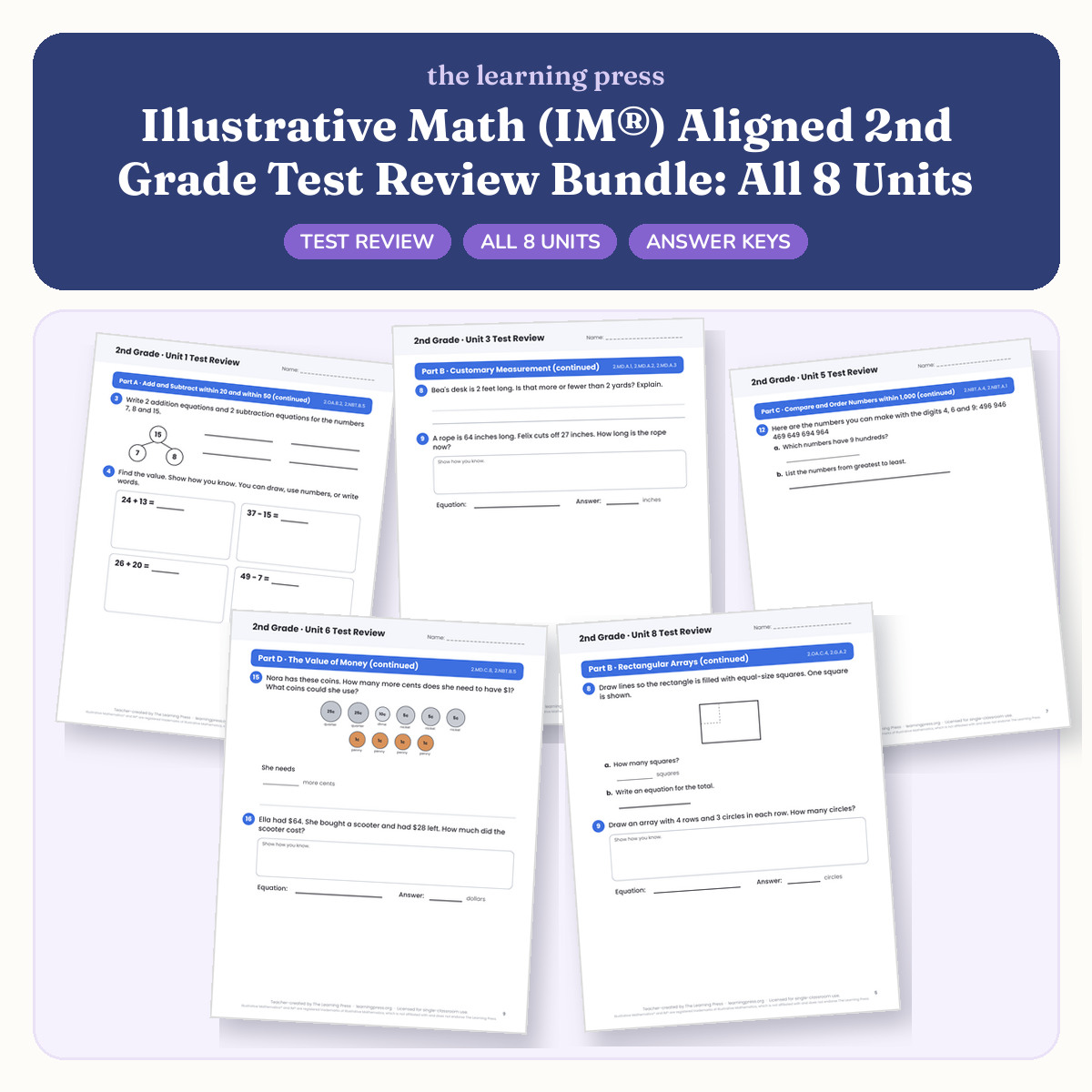 Preview of Illustrative Math (IM®) Aligned 2nd Grade Test Review Bundle: All 8 Units