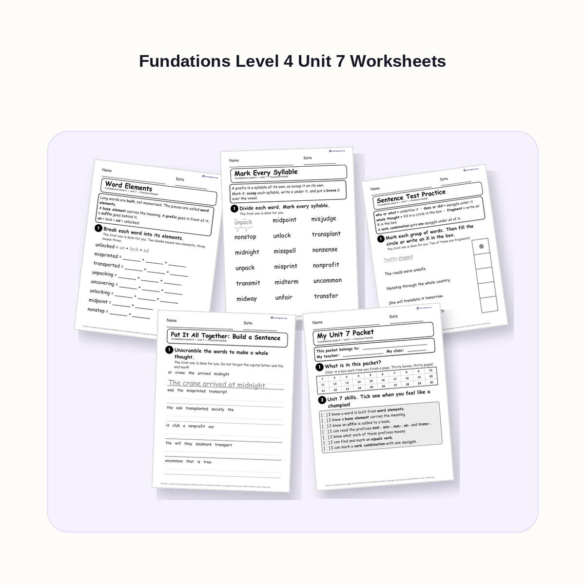 Preview of Fundations Level 4 Unit 7 Worksheets