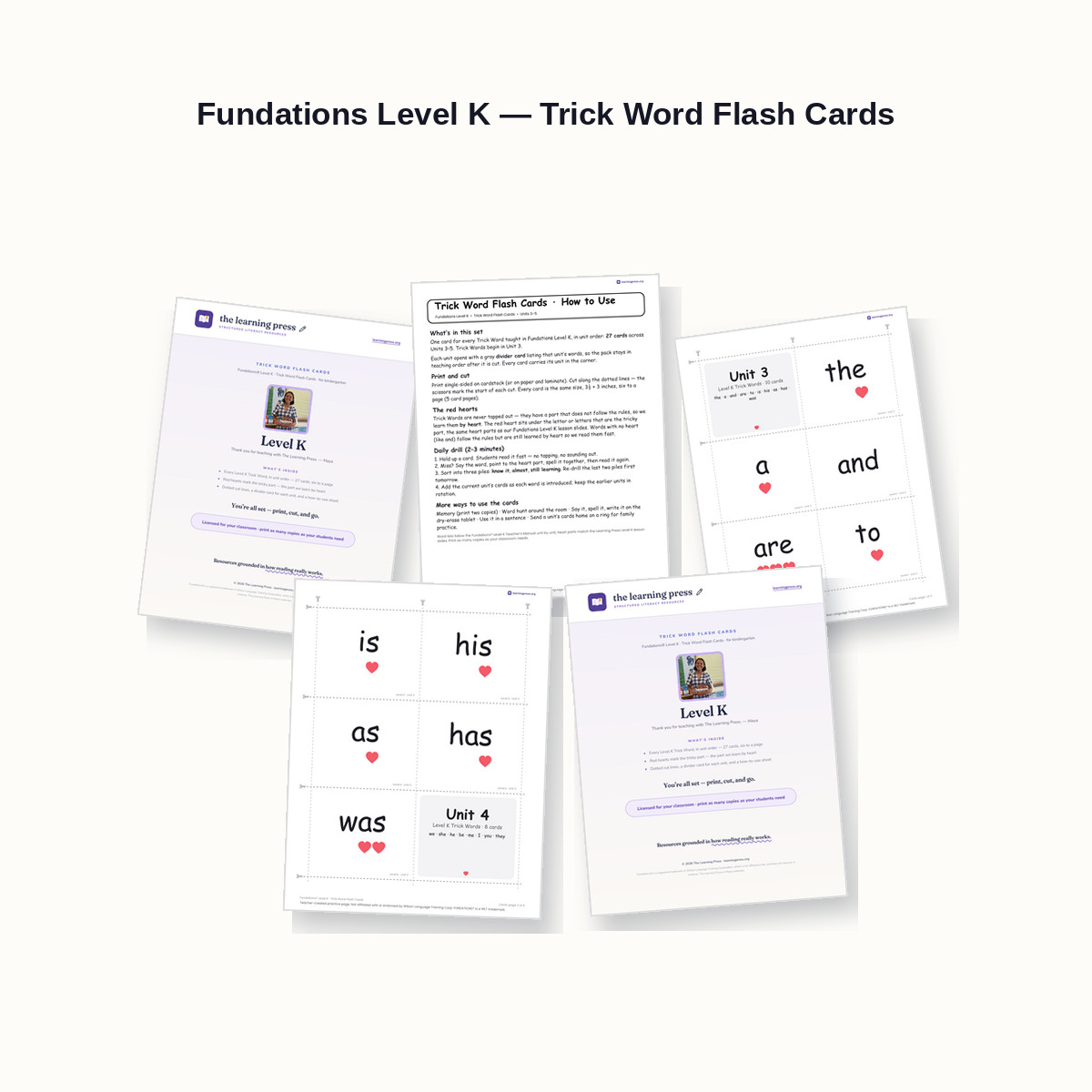 Preview of Fundations Level K — Trick Word Flash Cards