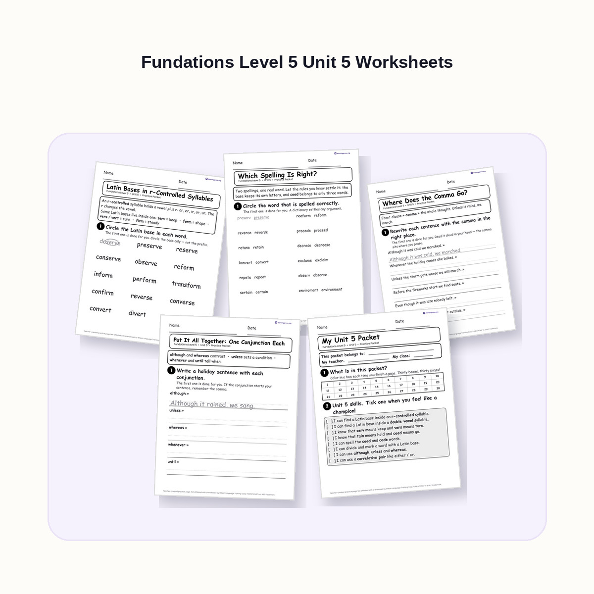 Preview of Fundations Level 5 Unit 5 Worksheets
