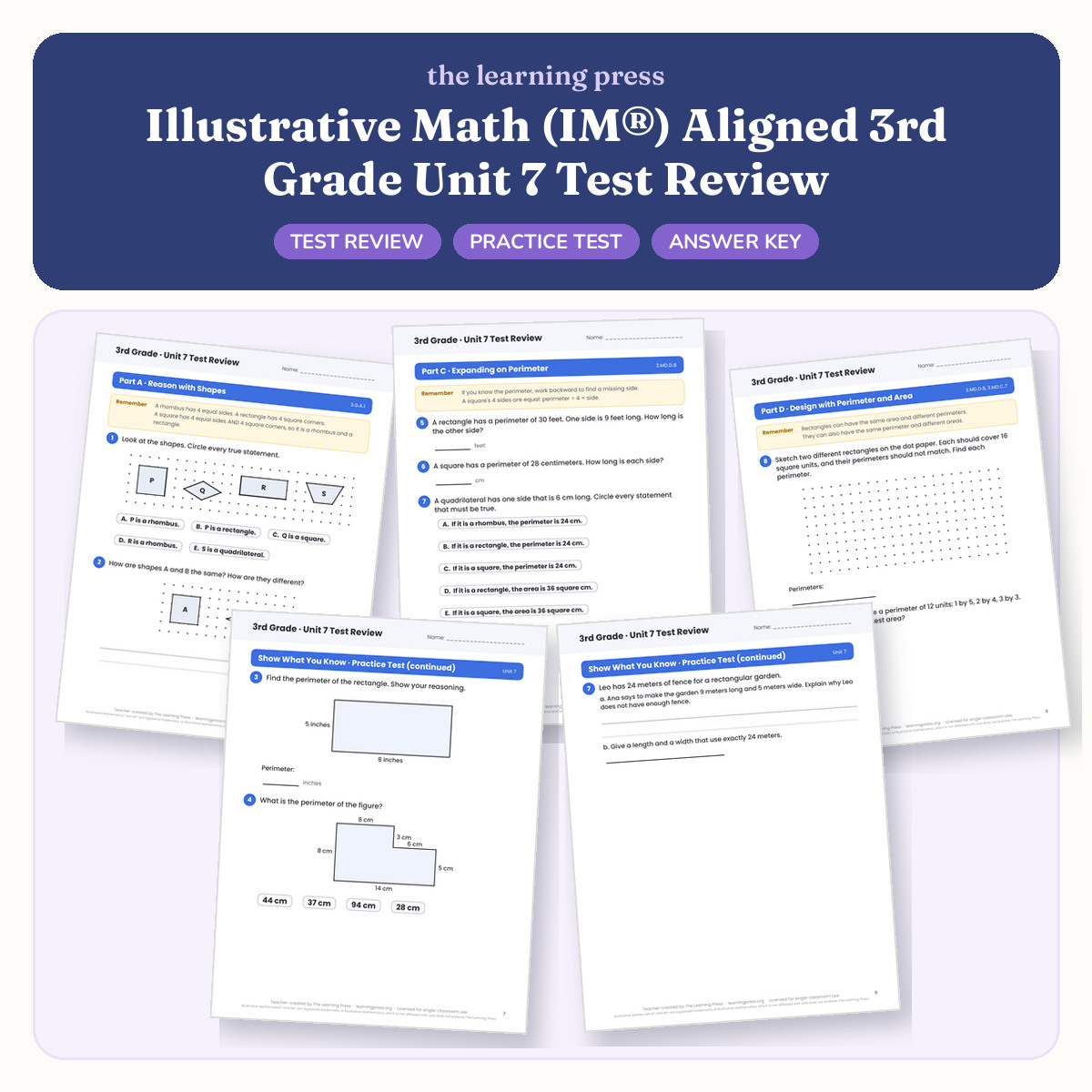 Preview of Illustrative Math (IM®) Aligned 3rd Grade Unit 7 Test Review