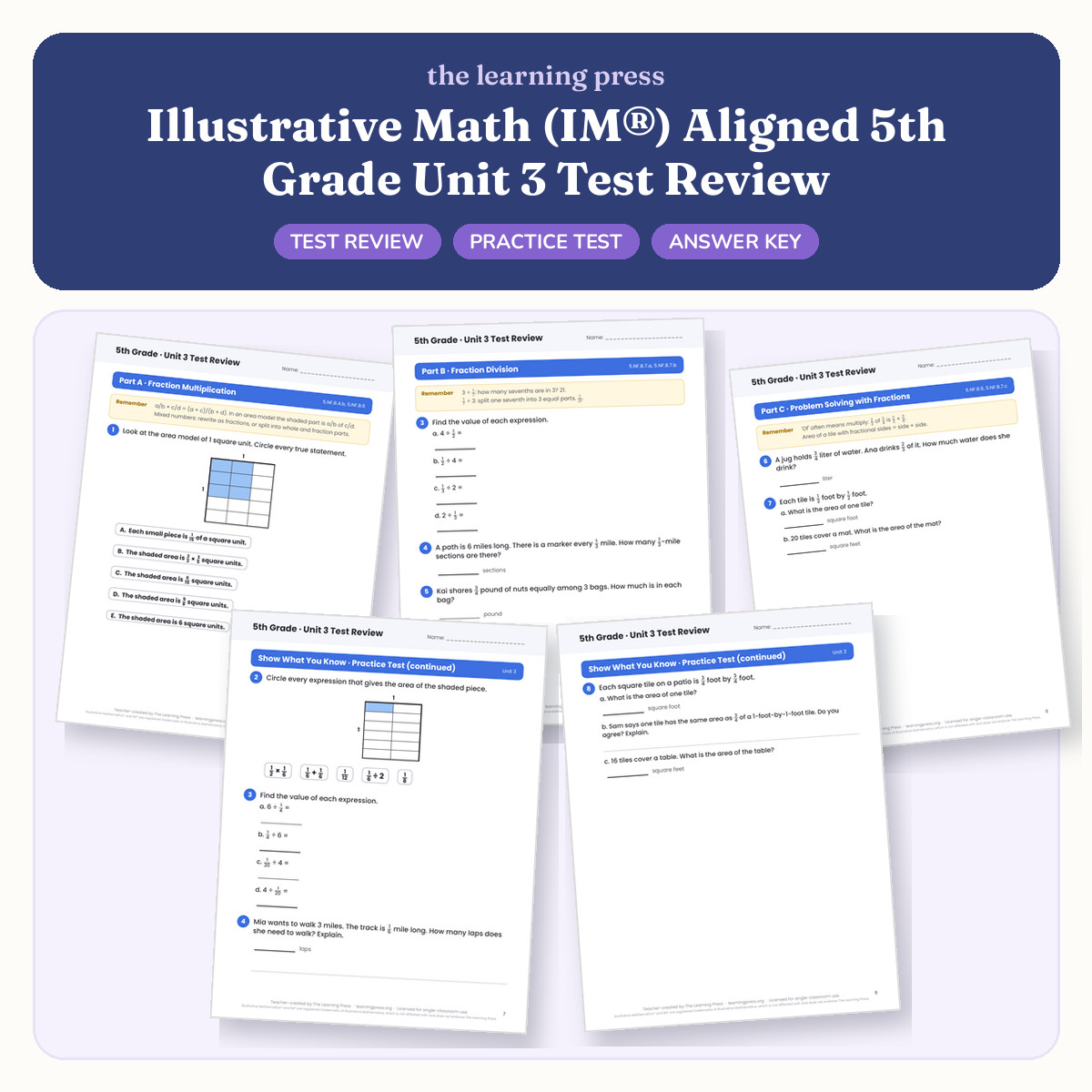 Preview of Illustrative Math (IM®) Aligned 5th Grade Unit 3 Test Review
