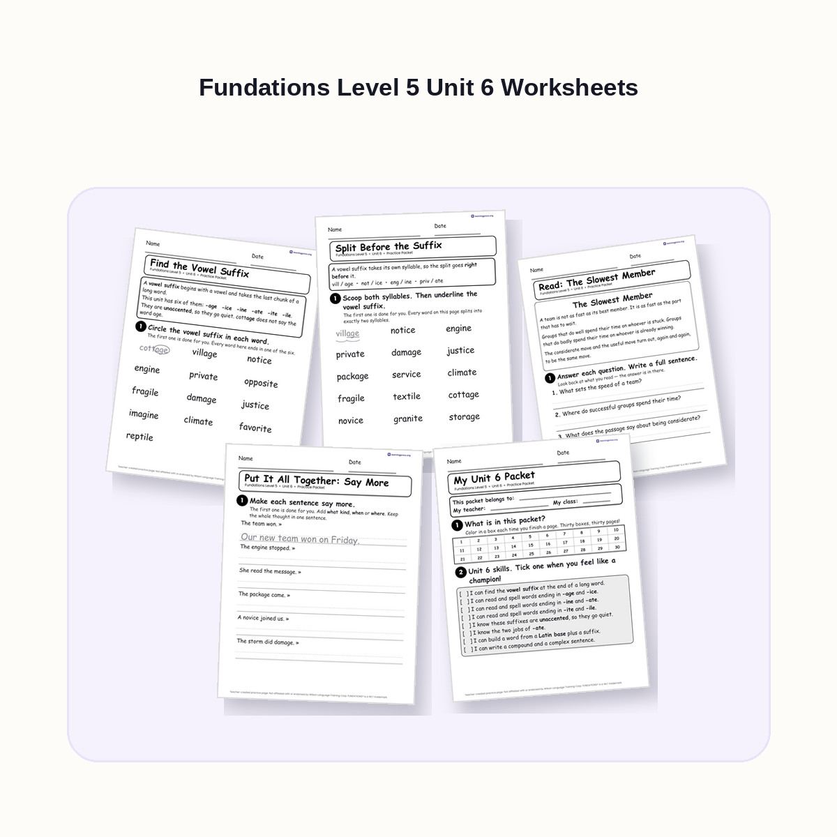 Preview of Fundations Level 5 Unit 6 Worksheets