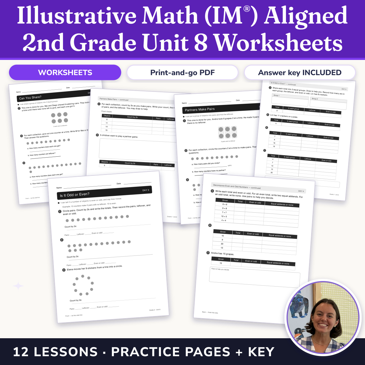 Preview of Illustrative Math (IM®) Aligned 2nd Grade Unit 8 Worksheets: Equal Groups