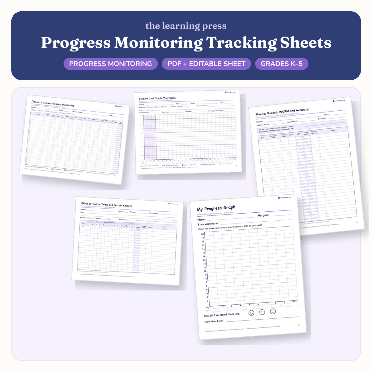 Preview of Progress Monitoring Tracking Sheets · IEP Goal, Fluency & Data Tracker