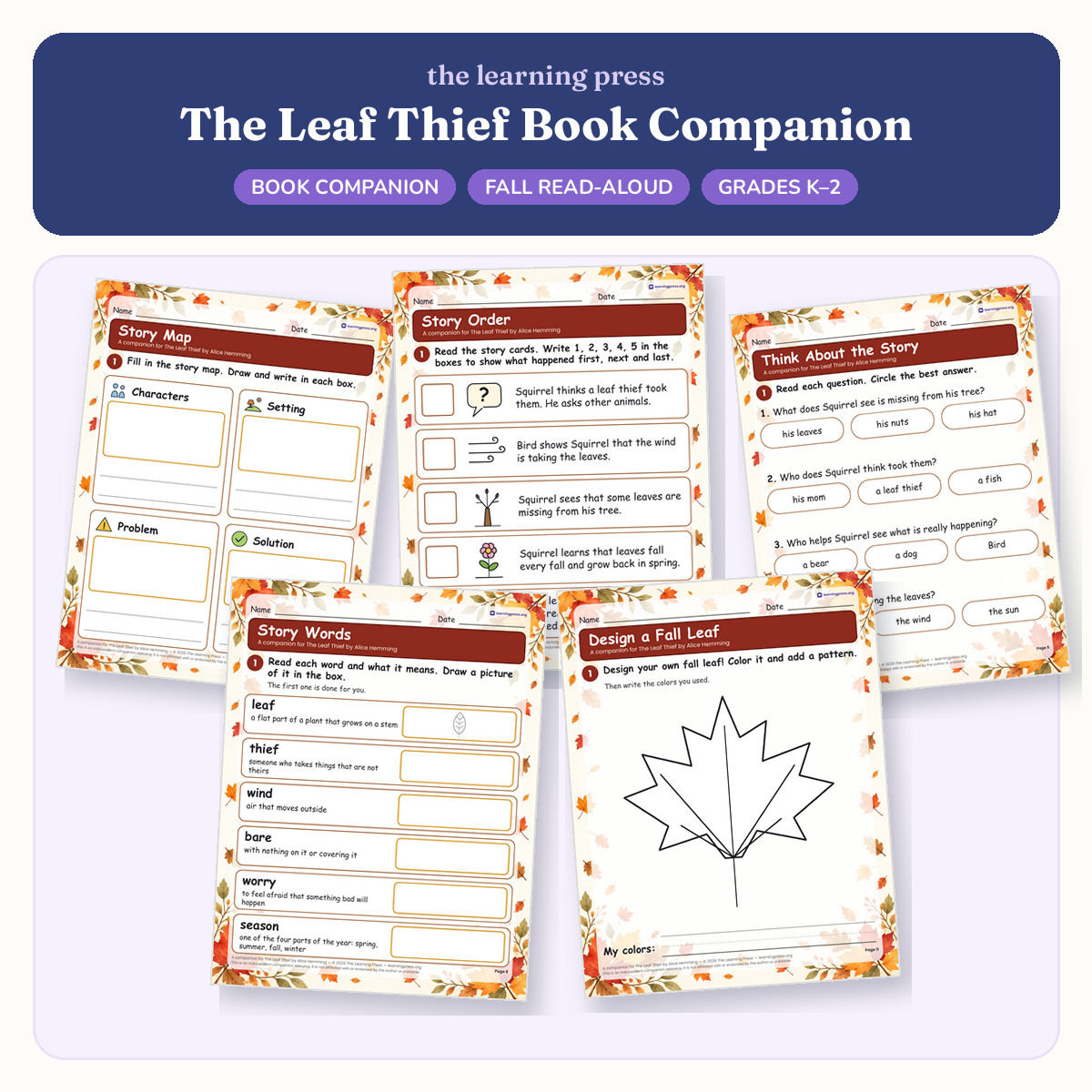 Preview of The Leaf Thief Book Companion · Fall Read-Aloud Activities