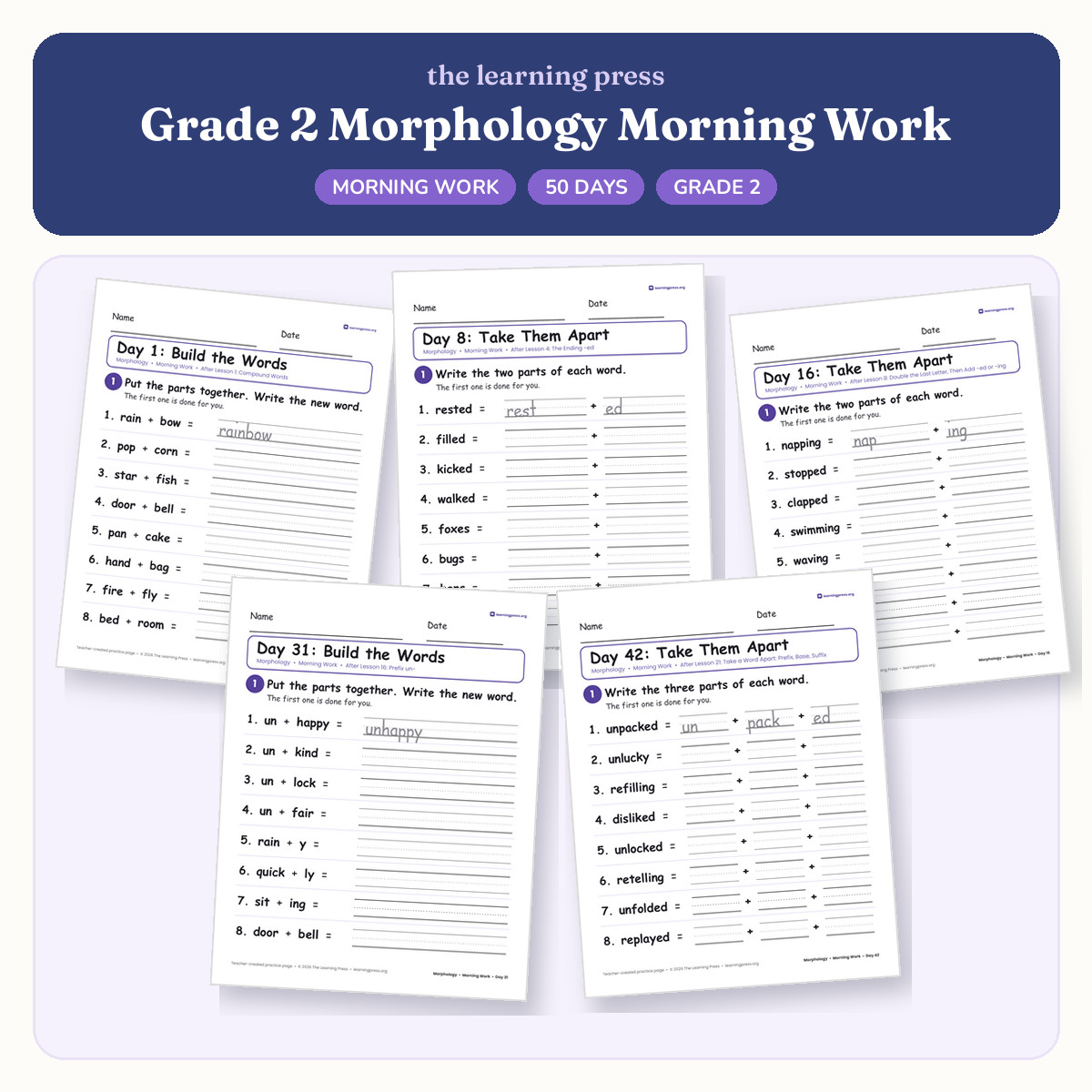 Preview of Grade 2 Morphology Morning Work · 50 Days of Prefixes, Suffixes & Endings