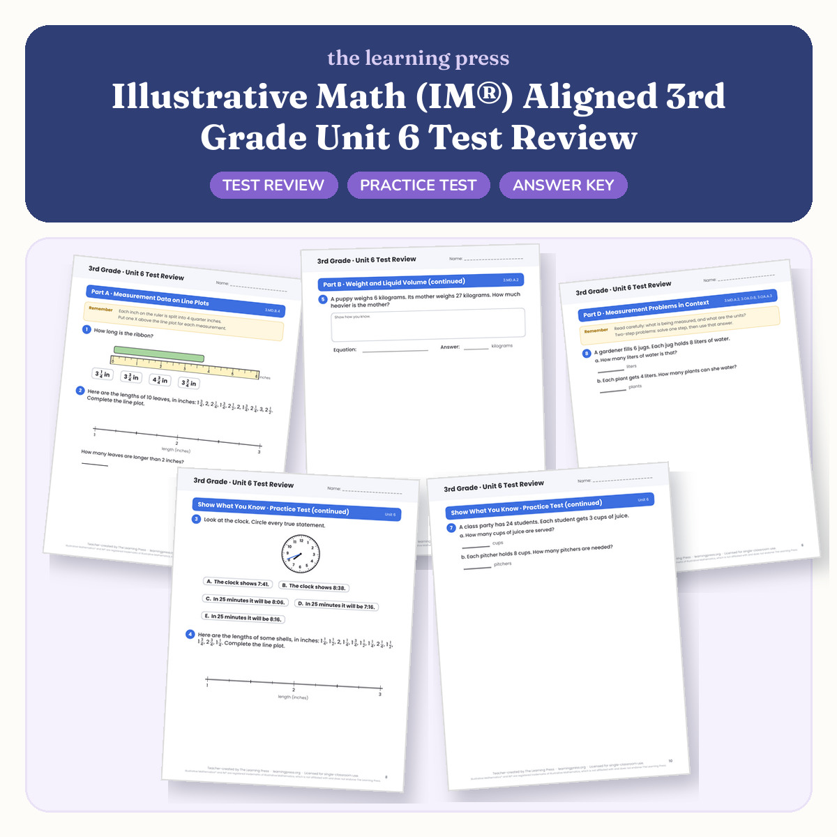 Preview of Illustrative Math (IM®) Aligned 3rd Grade Unit 6 Test Review