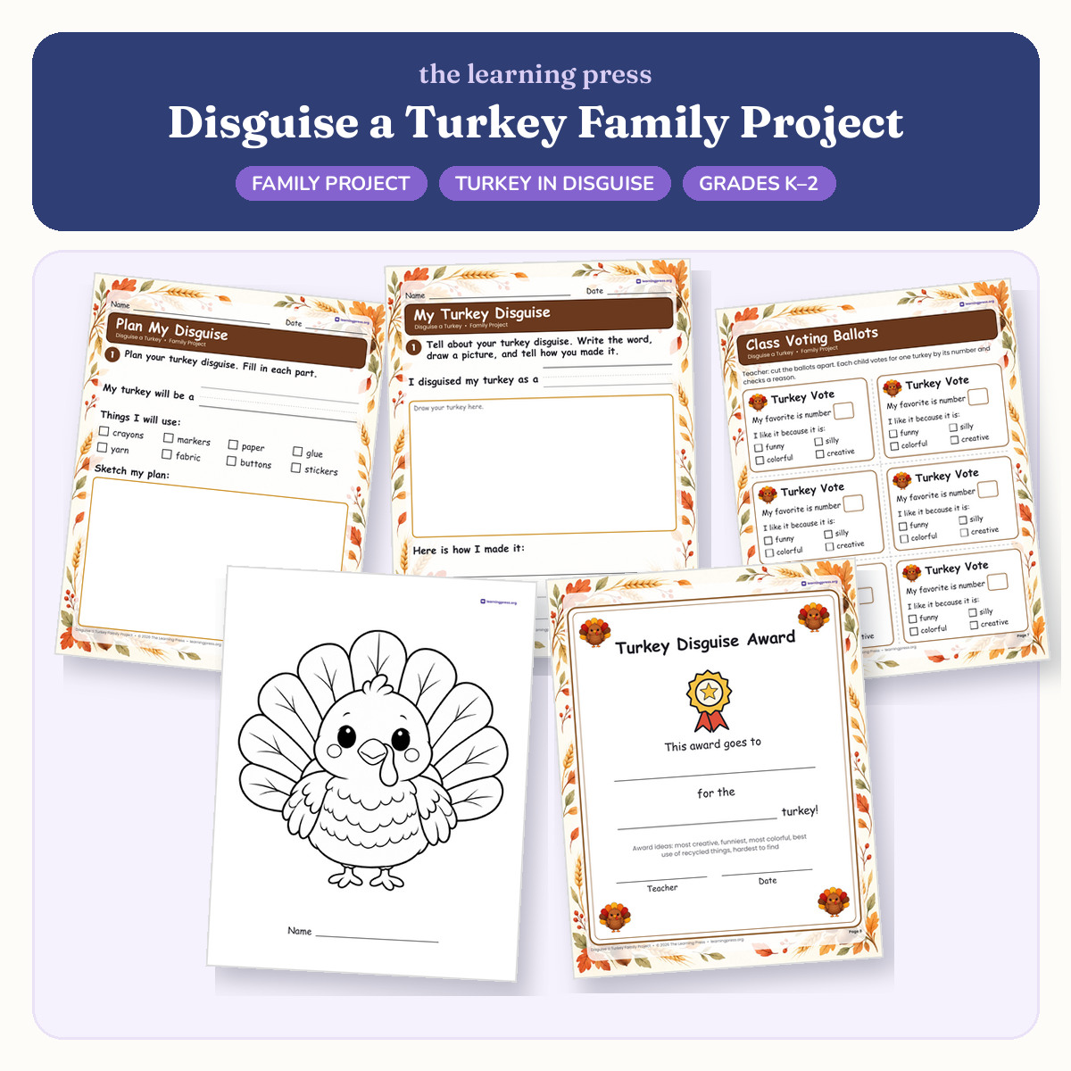 Preview of Disguise a Turkey Family Project · Turkey in Disguise for November