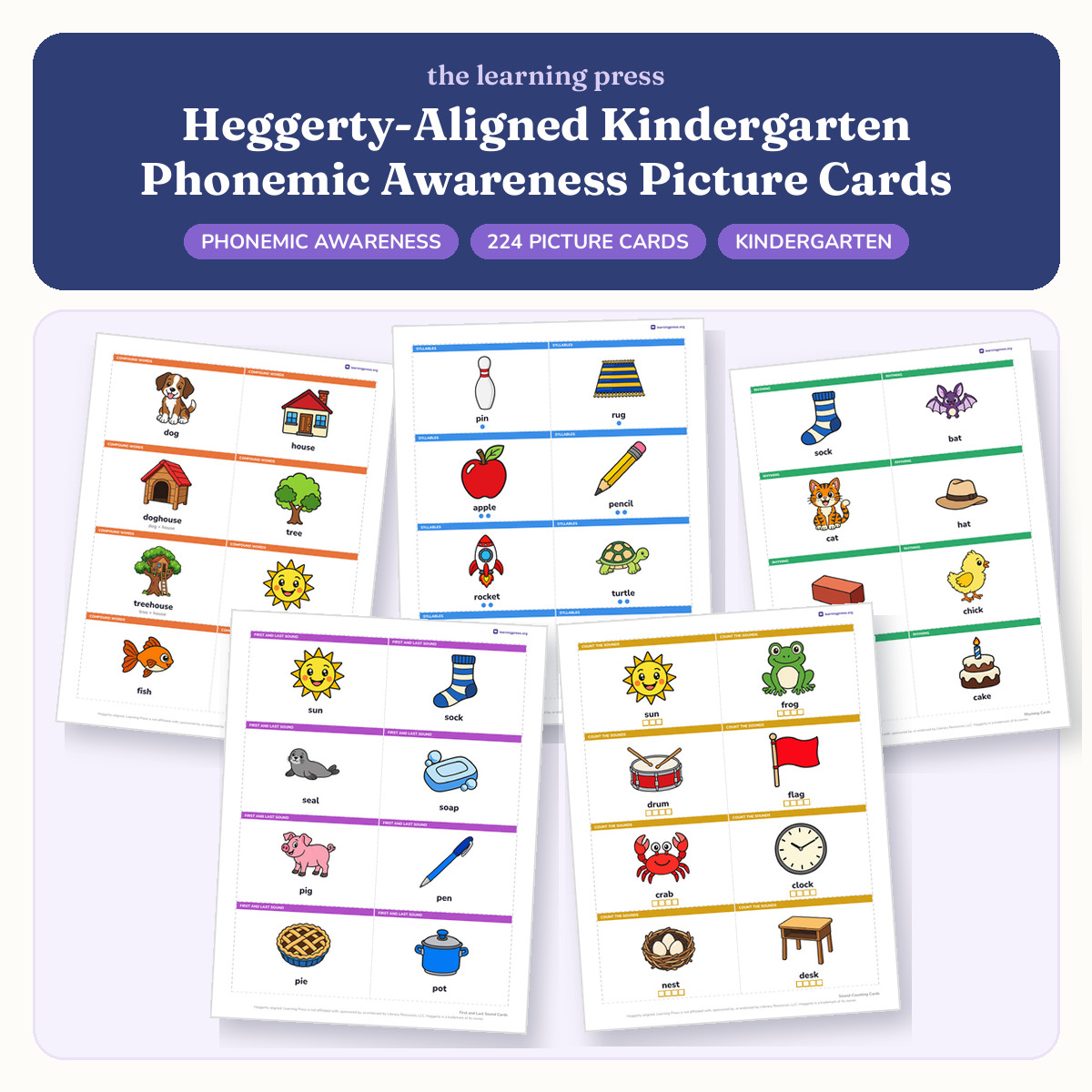 Preview of Heggerty-Aligned Kindergarten Phonemic Awareness Picture Cards | Daily Routine