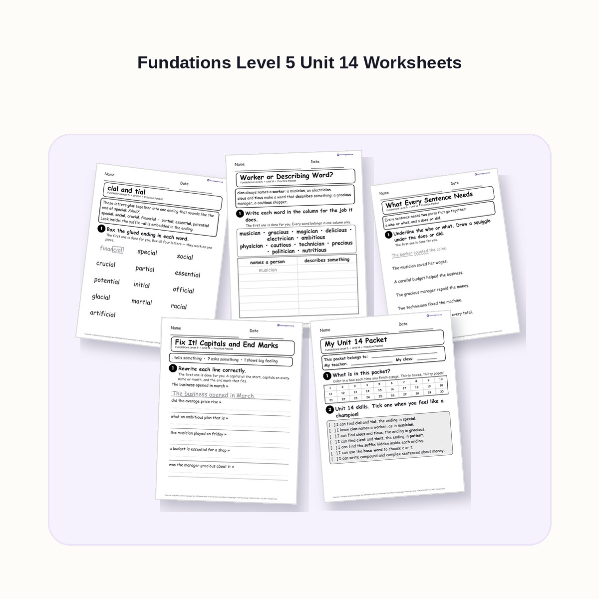 Preview of Fundations Level 5 Unit 14 Worksheets