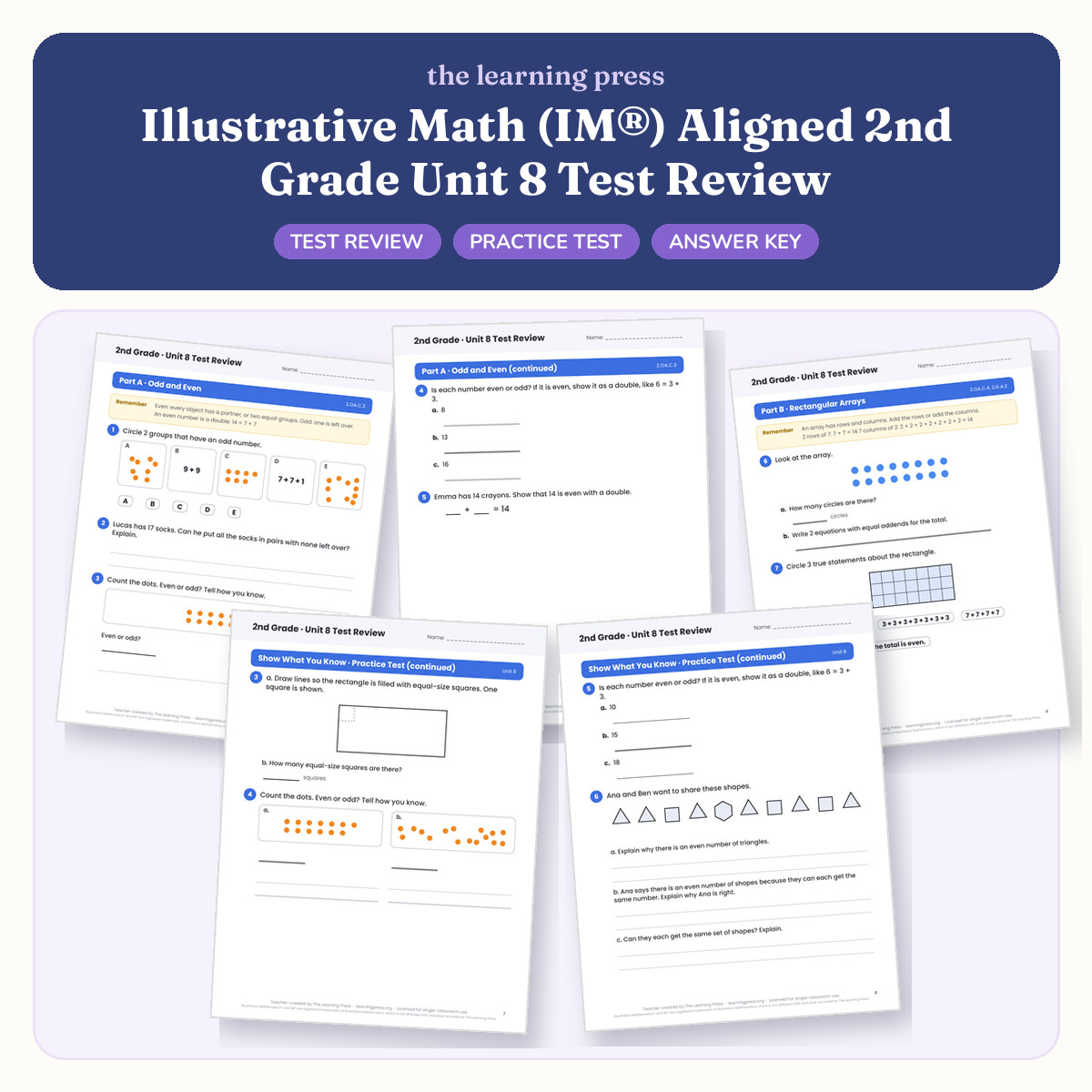 Preview of Illustrative Math (IM®) Aligned 2nd Grade Unit 8 Test Review