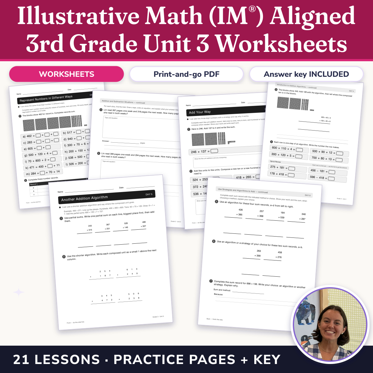 Preview of Illustrative Math (IM®) Aligned 3rd Grade Unit 3 Worksheets: Wrapping Up Addition and Subtraction within 1,000