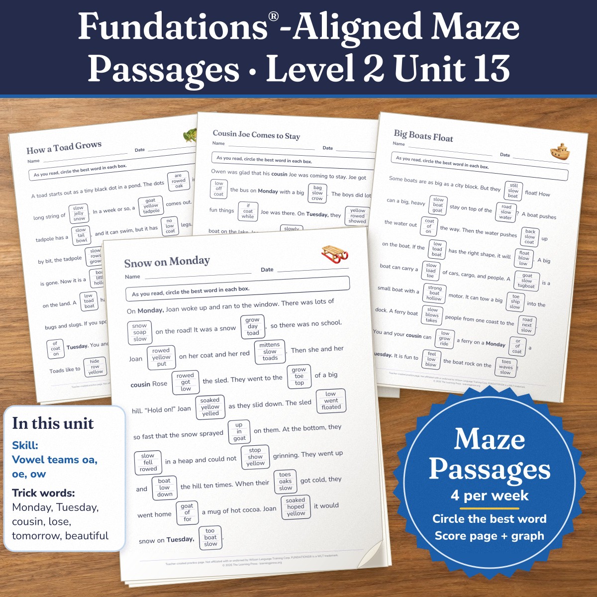 Preview of Fundations®-Aligned Maze Passages · Level 2 Unit 13