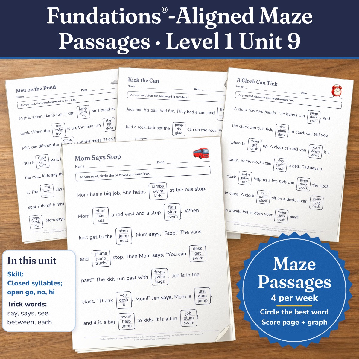 Preview of Fundations®-Aligned Maze Passages · Level 1 Unit 9
