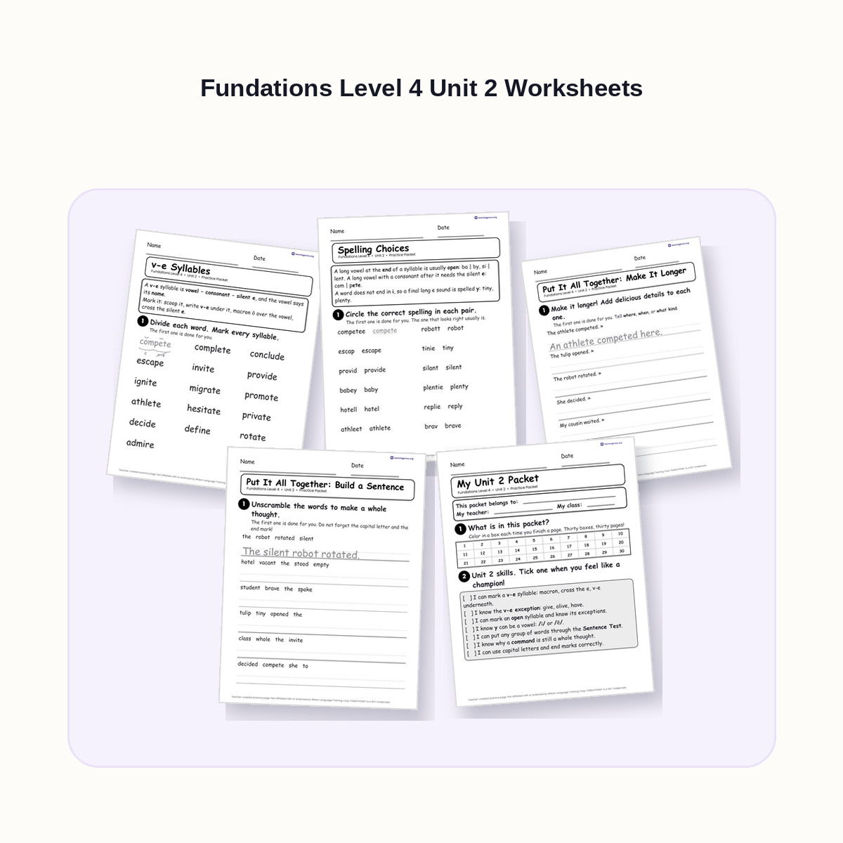 Preview of Fundations Level 4 Unit 2 Worksheets