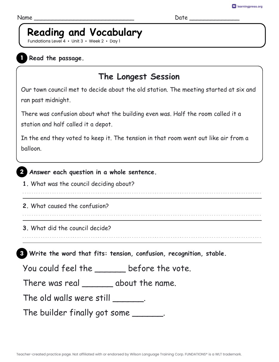 Preview page 3 of Fundations Level 4 Unit 3 Daily Lesson Work Pages