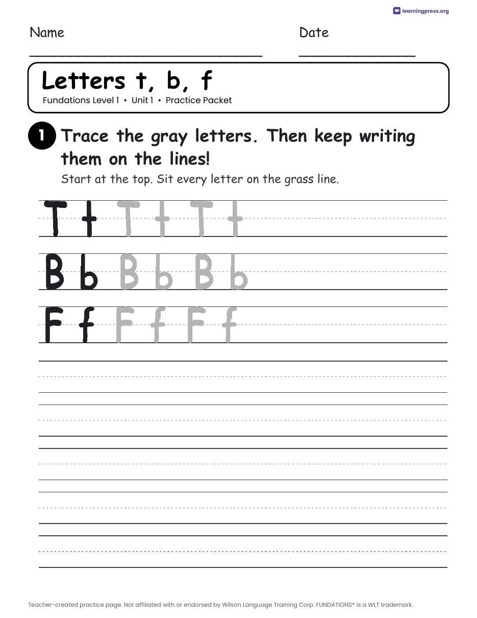 Preview page 1 of Free Fundations Level 1 Unit 1 Worksheets Sample